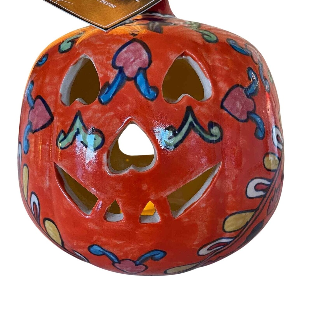 Martha Stewart Ceramic Jack-O-Lantern Pumpkin Tea Light Holder‎ Hand Painted New